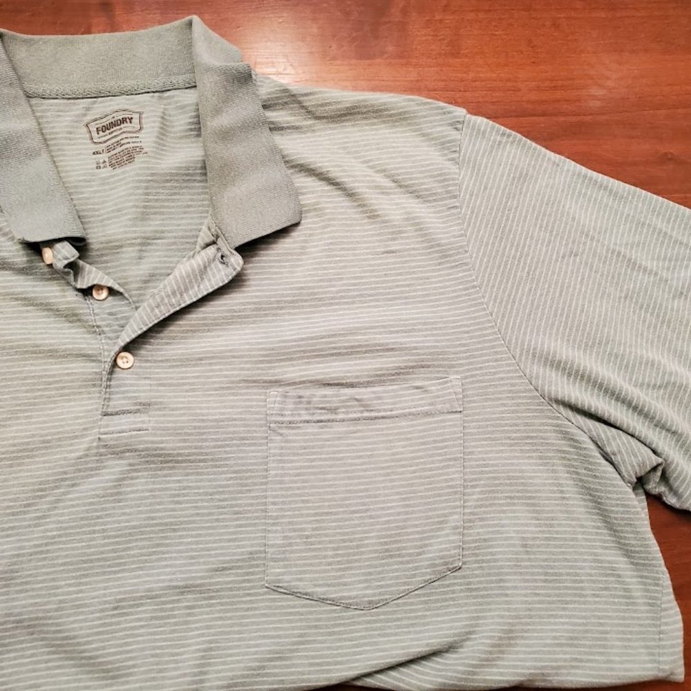 Foundry Men's Big & Tall short sleeve polo with pocket  Lt green striped.  4XLT